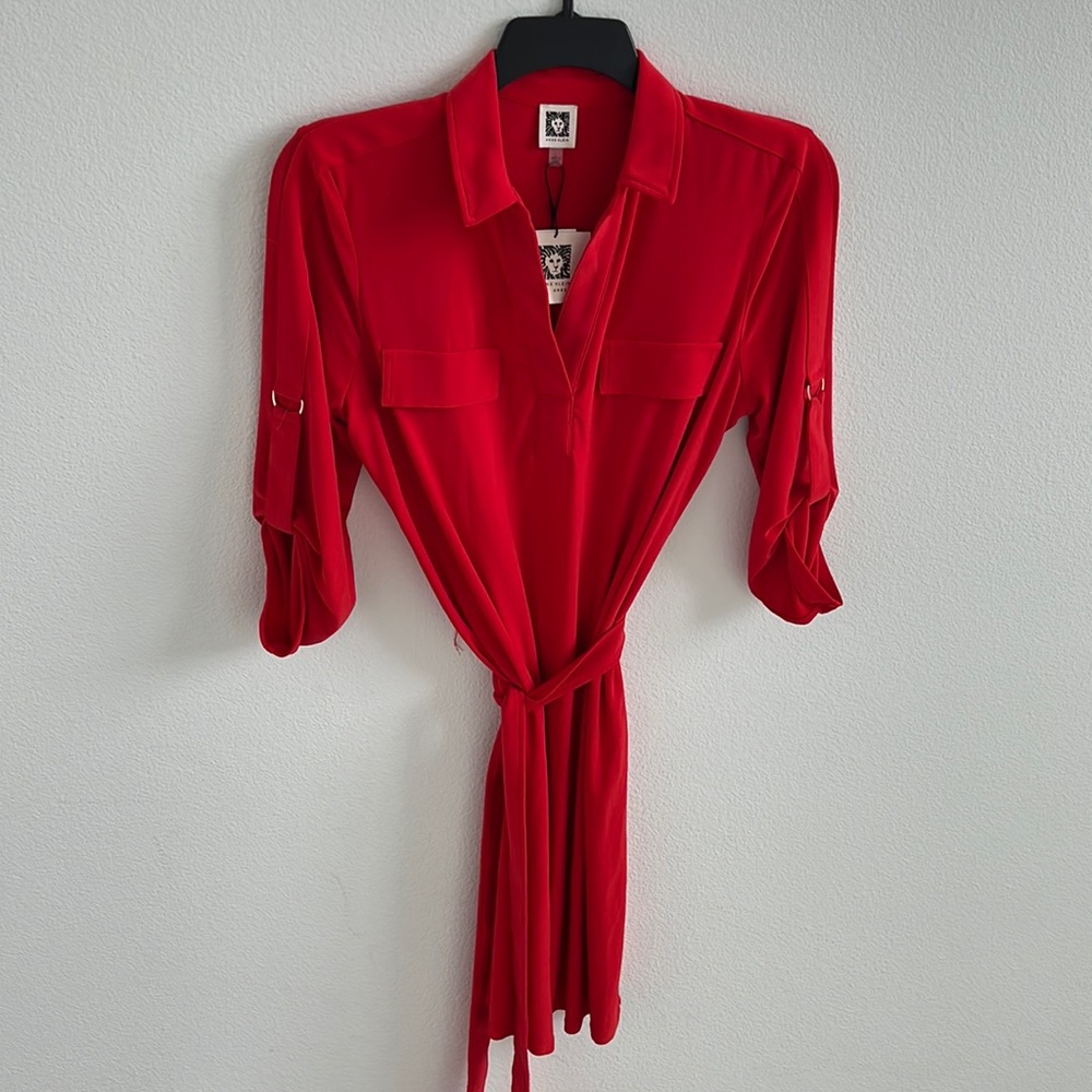 Beautiful NWT Ann Klein Red Belted Shirt Dress size Large